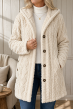 Wearbella cable-knit hooded longline coat in White