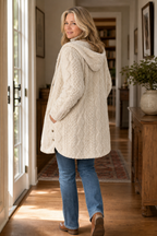 Wearbella cable-knit hooded longline coat in Black