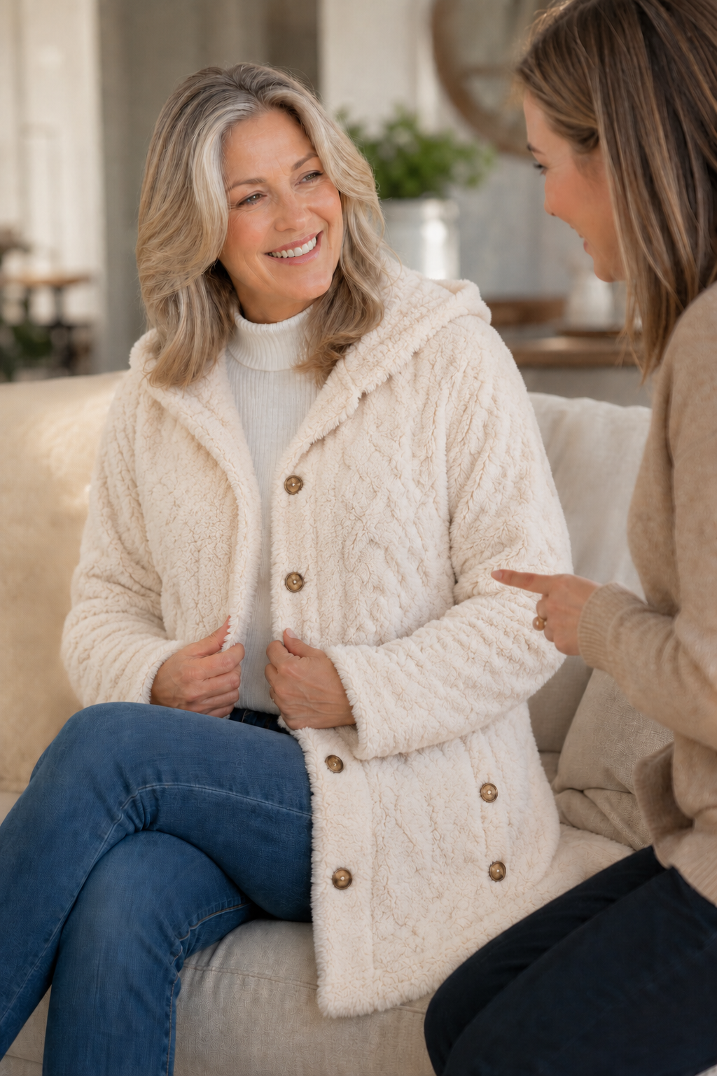 Wearbella cable-knit hooded coat full-length view