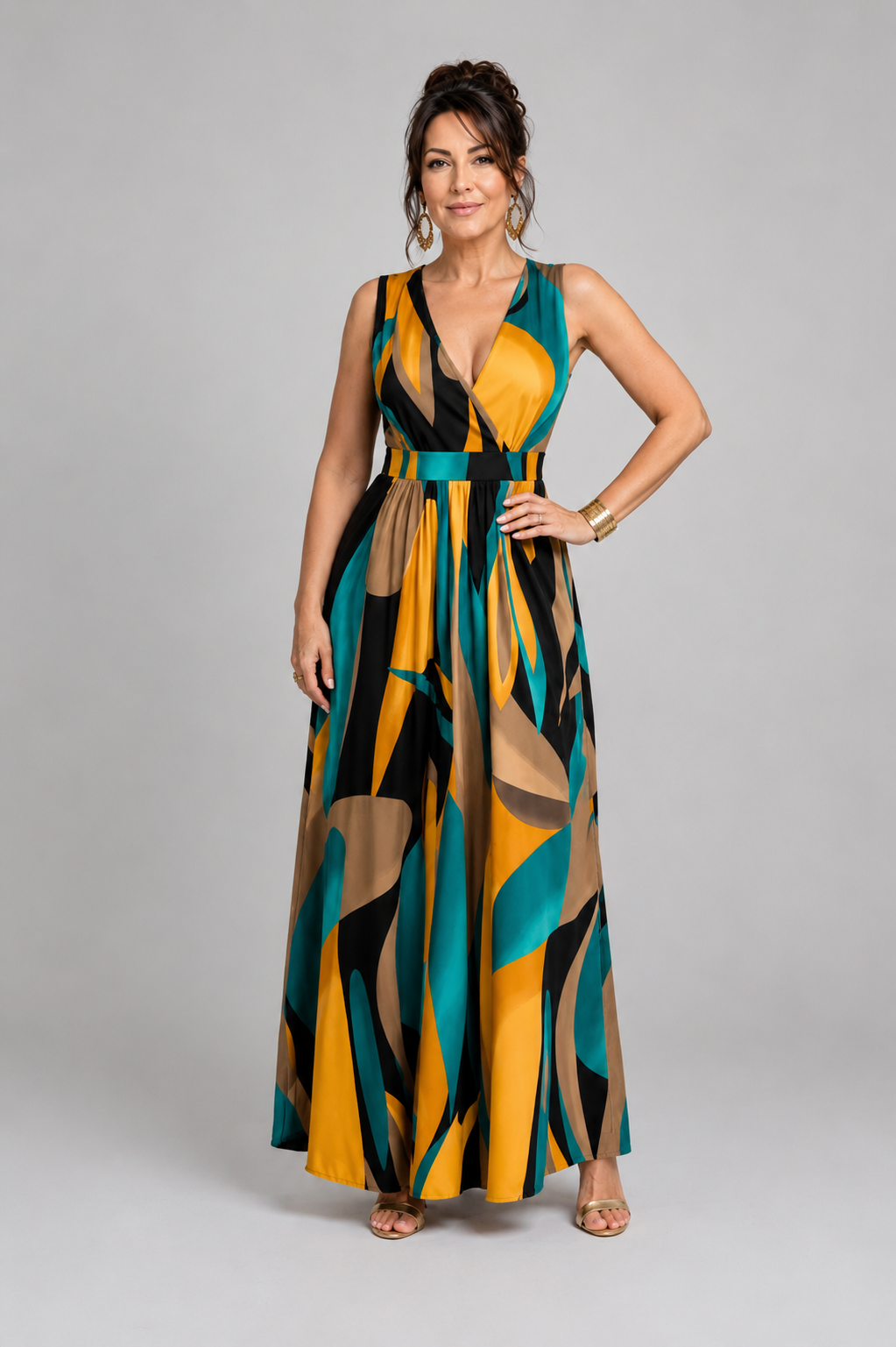 Zarela - Abstract Print Sleeveless Maxi Dress