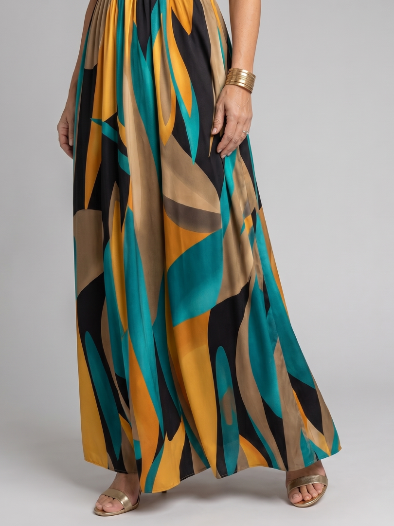 Zarela - Abstract Print Sleeveless Maxi Dress