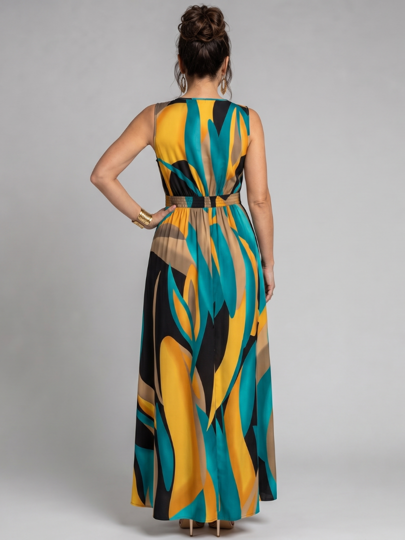 Zarela - Abstract Print Sleeveless Maxi Dress