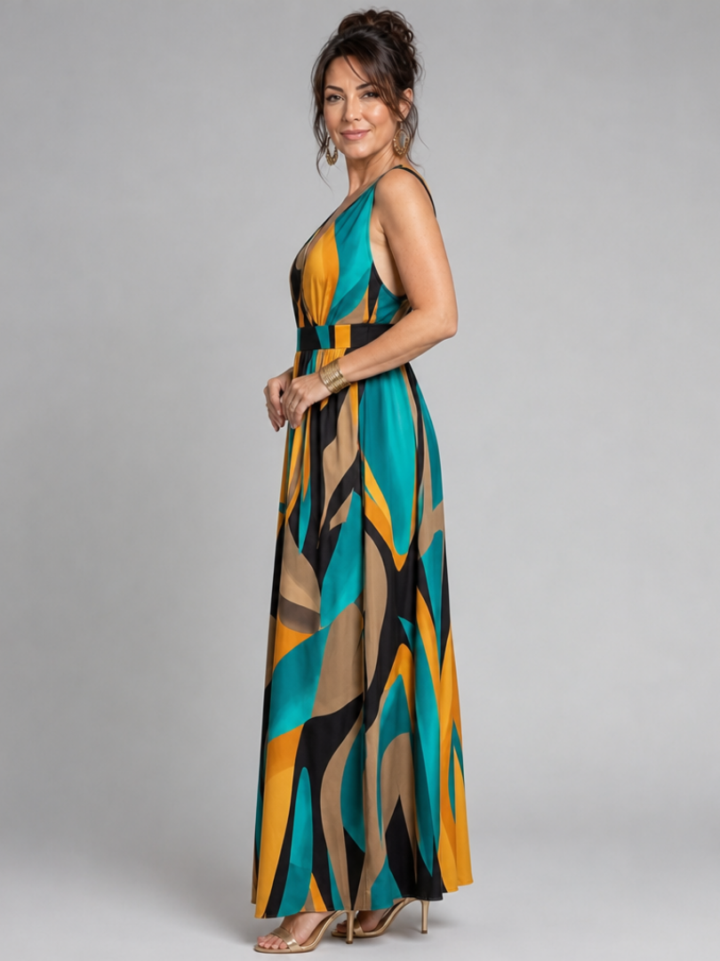 Zarela - Abstract Print Sleeveless Maxi Dress